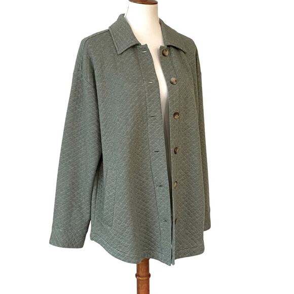J. Jill Medium Shacket Quilted Jacket Medium Fall Sweater Cozy Staple Sage Comfy - Picture 4 of 13